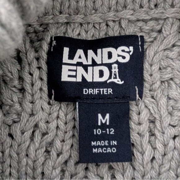 Lands End Cable Knit Drifter Turtleneck Womens Size Medium Gray Chunky Fisherman - Picture 3 of 9